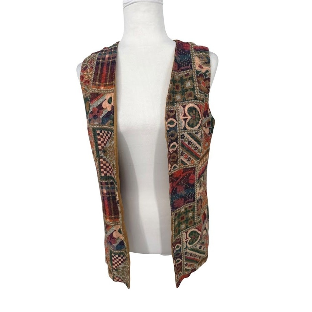 Vintage Saks Fifth Avenue Vest Womens S/M‎ Tapestry Boho Festival Retro Granny